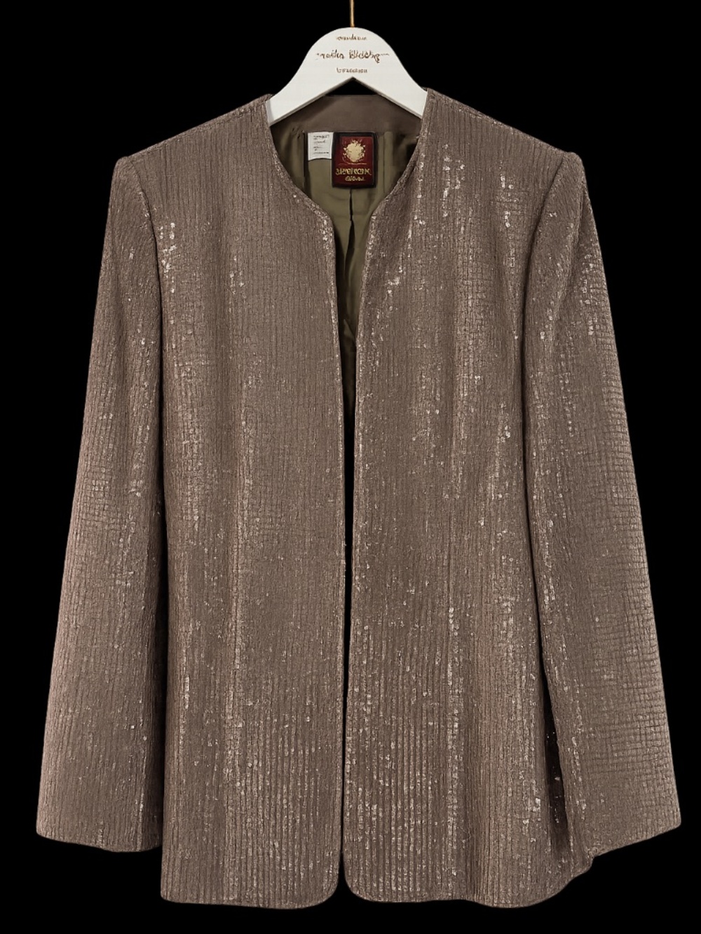 Vintage Anne Klein Taupe Sequin Blazer | Glam Evening Jacket